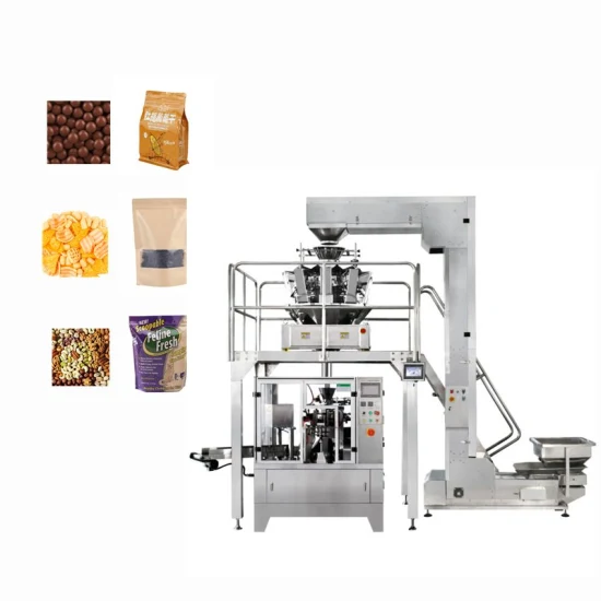 Confezionatrice Doypack con cerniera in piedi con pesatrice multitesta Confezionatrice rotativa automatica per Durian essiccato